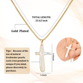 Highergo 2 Pcs Nature Pearl Cross Necklace for Women Big Chunky Pearl Cross Necklace Nature Freshwater(Classic Style)