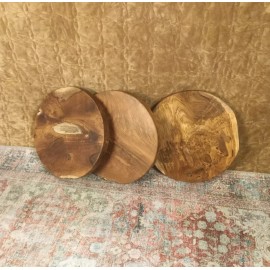 Greenage Rustic Natural Round Teak Wood Slab Table Top DIY for Side End Table Home Decor