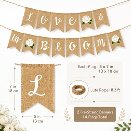 Adurself Love is in Bloom Burlap Banner with Flower Sweets Rustic Bunting Garland for for Engagement, Wedding, Anniversary, Valentine's Day Party, Bridal Shower Party Decorations