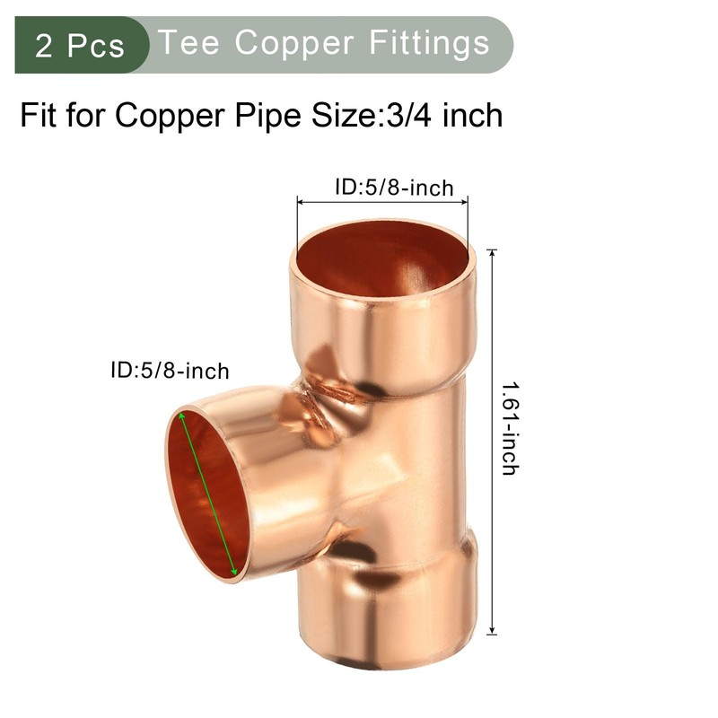 YOKIVE 2 Pcs Copper Tee Fitting, Pressure Pipe Fitting C