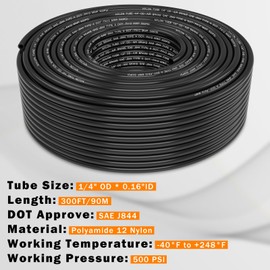 CheeMuii 300 FT 1/4" DOT Air Line 1/4 PA12 Nylon Pneumatic Tubing 91 Meter 1/4 Inch OD Pneumatic Air Tubing Pipe Hose Line for Semi Truck Trailer or Industrial Air System