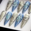 Blue Chrome Press Ons Y2K Metal Silver Abstract 3D Nails