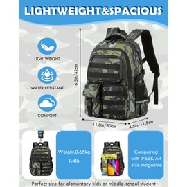 BlesMaller School Backpack for Boys Teenagers Backpack Girls Children School Bag for Primary School Middle School Travel with Laptop Compartment Daypack, Camouflage, Casual