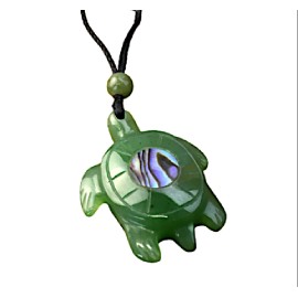Unbranded Genuine Natural Nephrite Jade Turtle Pendant Necklace w/ Abalone Shell