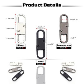 9-Piece Zipper Clip Theft Deterrents,Multi-Functional Metal Double Zipper Pull Replacements - for Bags, Luggage, Shoes (Gunmetal/Black/Silver)