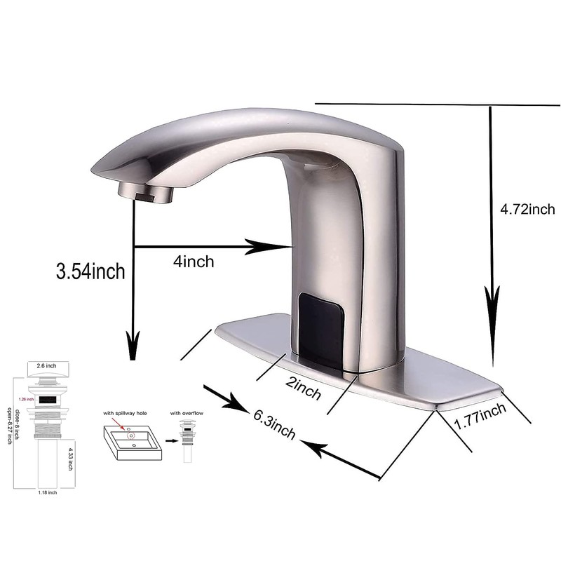 Automatic Sensor Touchless Bathroom Faucet Brushed Nickel Match Pop Up