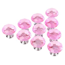 Ejoyous Pink Crystal Glass Knobs, 10 Pack 30mm Wardrobe Handles, Diamond Cut Cupboard Door Handles, for Home Furniture Cupboards Wardrobes Drawers
