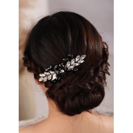 BERYUAN Bridal Hair Accessories - Rhinestone Crystal Side Comb for Wedding, Women and Girls (black)
