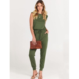 ANRABESS Women Summer Casual Sleeveless Tank Top Elastic Waist Loose Jumpsuit Rompers with Pockets A330junlv-M Army Green