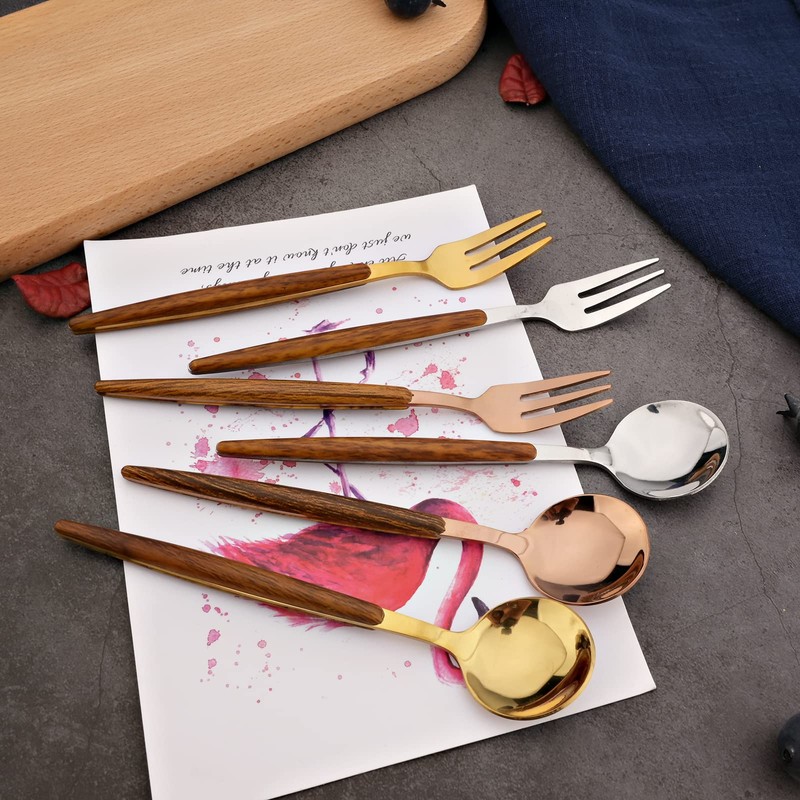 BRIIEC 20-piece Wood Silverware Set for 4, Include Knife Fork