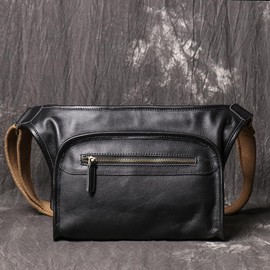 BAWAKO Shoulder Bag Genuine Leather Black Crossbody Bag Medium Compartments Handbag, black