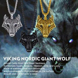 Richsteel Mens Necklace Chain Gold Wolf Pendant Necklaces Punk Jewelry Viking Jewellery for Men