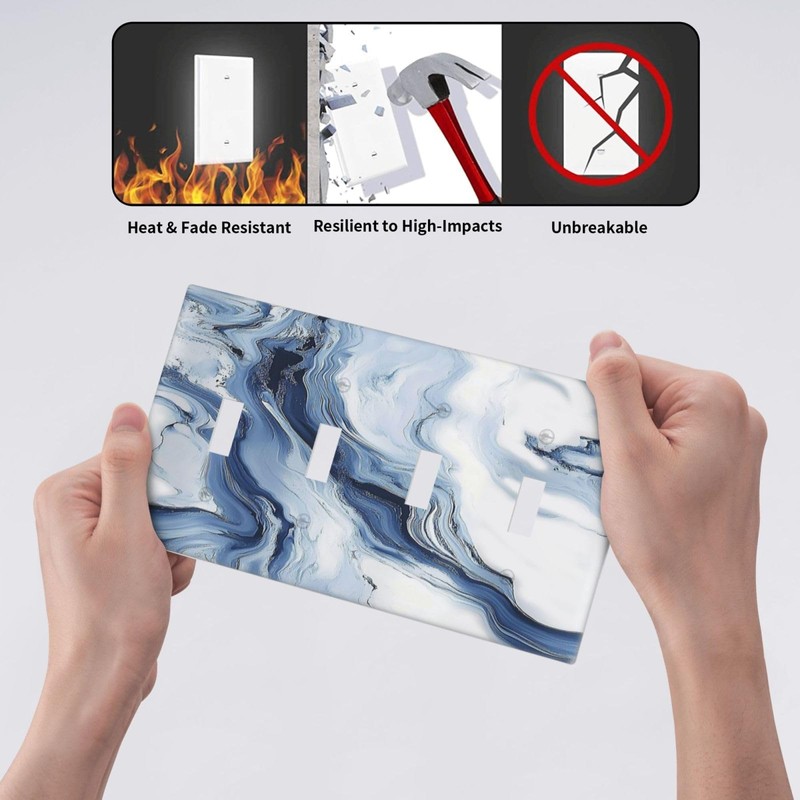 Nijuodnijir Light Switch Covers White Marble Navy Blue Line Fluid