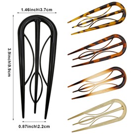 5 PACK French Hair Clips, U Shaped Hair Pins, Vintage Hair Fork Hair Pin, Unique 3 Internal Teeth Hair Sticks, Large Hair Styling Pins, Christmas Accessories