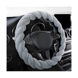 KVAEY Fluffy Car Steering Wheel Cover, 15 Inches Anti-Slip Round Fuzzy Winter Steering Wheel Protector, Soft Warm Plush Steering Wheel Cover for Women Girls, Car Accessories (Gray)