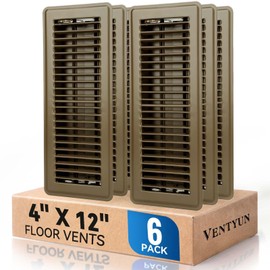 4" x 12" Floor Register Vent Covers 6-Pack, Walkable Powder-Coated Metal Vent Covers with Adjustable Airflow, Curved Safe Edges for Floor/Wall, Brown