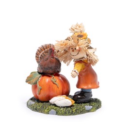 Hodao Thanksgiving Scarecrow with Turkey and Pumpkin Decoration, Fall Harvest Figurine Gift - Rustic Farmhouse Table Decor, Autumn Centerpiece for Home, Porch, Holiday Display (Green)