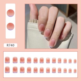 Press on Nails French Tips Short Coffin Shape Full Cover Reusable False Nails Kits Glue on Nails with Designs Artificial Glossy Fingernails Acrylic Fake Nails for Women Stick on Nails Square
