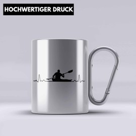 Trendation - Kayak Gift Stainless Steel Cup Carabiner with Saying Kayaker Gift Idea Carabiner Stainless Steel Cup Carabiner Stainless Steel Canoe Padel Boat (Silver)