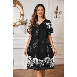 Ekouaer Womens House Dress Floral Print Moo Moos Nightgowns Moomoo Dresses Mumus with Pockets Black XXL