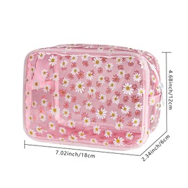 TotePrint 1PCS Pink Daisy Pattern PVC Cosmetic Bag Durable PVC Material Travel Pouch Waterproof Daisy Make up PVC Bag with Zipper (Pink)