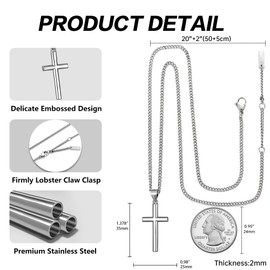 Murtoo 925 Silver Cross Necklace for Men, Sterling Sliver Men’s Cross Necklace with Curb or Figaro Chain, Religious Pendant Necklace Gifts for Men (Curb Chain, 18 inch)