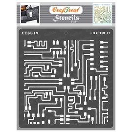 CrafTreat Mixed Media Stencils for Painting on Wood - Circuit Board Stencil Texture - 6x6 Inches - Circuit Stencil Patterns for Painting Large - Electronic Sketch Stencils for Mixed Media