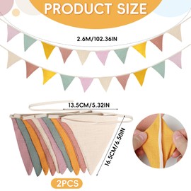 TOPBELIEF Bunting Children's Room Bunting Garland Made of Fabric Muslin Cotton Children's Room Bunting Fabric 2.6 m Garland Children's Birthday School Party Decoration Garden Party Pack of 2