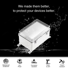 QILIPSU Clear Hinged Cover Stainless Steel Latch 300x200x170mm Junction Box with Mounting Plate, Universal IP67 Project Box Waterproof DIY Electrical Enclosure, ABS Plastic Grey (11.8"x7.9"x6.7" CC)