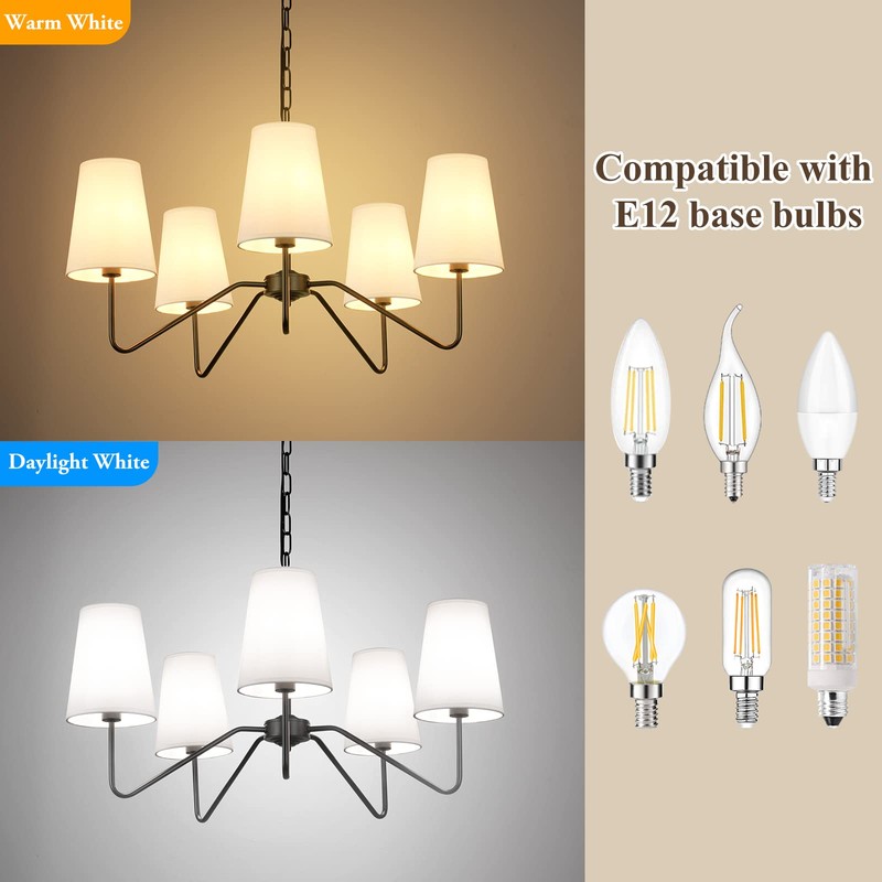 5-Light 30” Modern Chandelier with White Shades, Classic Pendant Ceiling