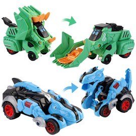 Booaee Deformation Dinosaur Toy, Dinosaur Toy Cars, Pack of 2, Transformed Dino Car Toy, Dinosaur Children's Toy, Vehicle Play Sets, Motor Vehicle from 3 Years, Boys and Girls Gifts