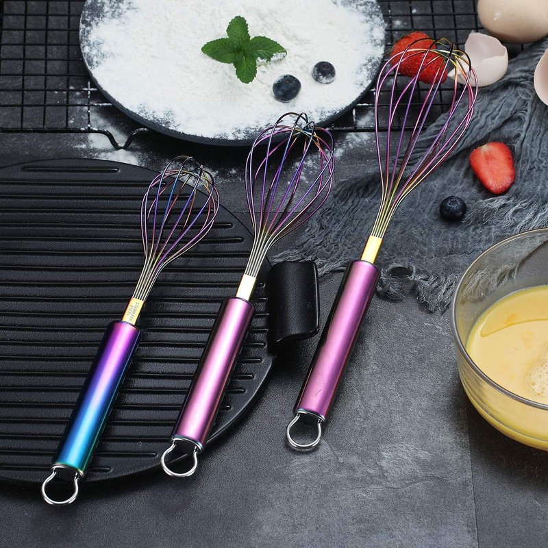 Evanda Rainbow Whisk Set of 3 Stainless Steel Titanium Plated