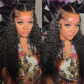 Ali Pearl Wig 250 Density Pre Braided Glueless Wig Water Wave Lace Front Wigs Human Hair 13x4 Water Wave Braided Glueless Wigs Human Hair Pre Plucked Pre Cut For Black Women 16 Inch