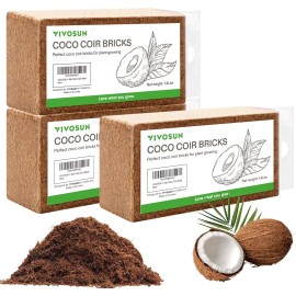 VIVOSUN Coco Coir Brick,100% Natural Organic Compressed Coconut Coir PH Balance - 4.2 lb - 3 Brick