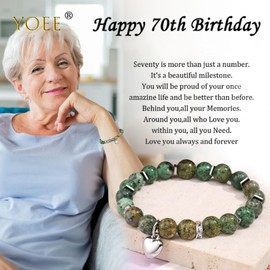 70th Birthday Gifts for Women-Bracelets for Womens, 60th Birthday Green Bracelets Adjustable Ladies Bracelets Birthday Presents Gifts for Mum Mum Christmas Gifts 70th Birthday Gift Ideas Mum Gifts