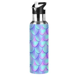 Mermaid Tail Water Bottle for Kids Stainless Steel, Vacuum Insulated Water Bottle for Boys Girls Standard Mouth Bottle with Wide Handle
