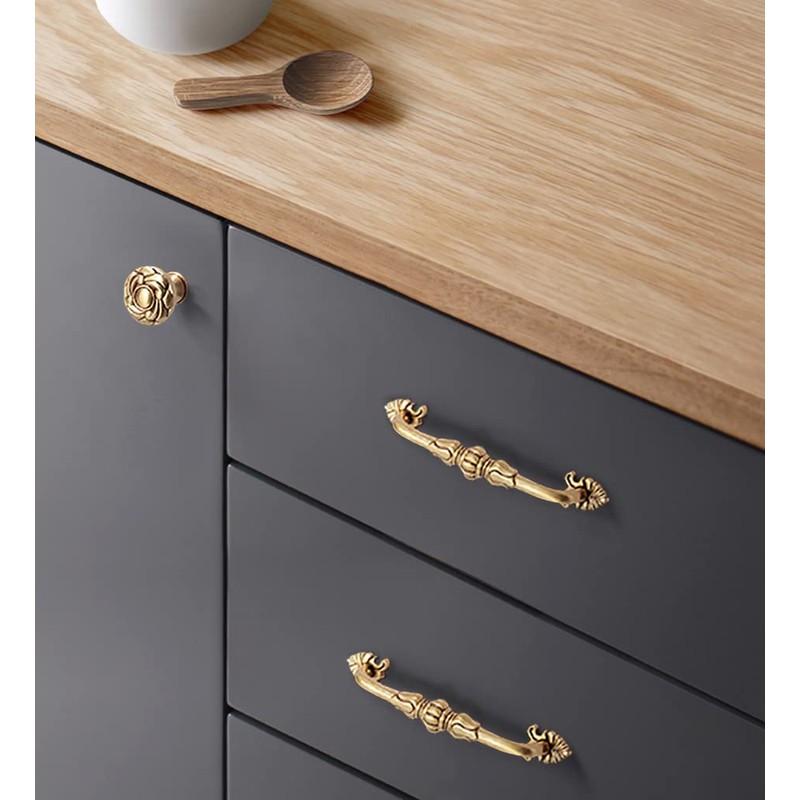 CcHhyyt 2 Pack Brass Cabinet Knobs Antique Floral Pattern Cupboard