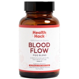 Health Hack Blood Flow con PQQ y Coq10 | Suplemento Circulación Sanguínea | Con L-Arginina, Glicinato de Magnesio, Resveratrol, Coenzima Q10, Vitamina B3, PQQ y Vitamina D3 | Salud Cardiovascular
