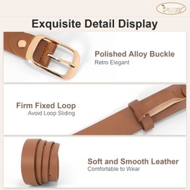 2 Pack Women Leather Belt,Fashion Ladies Belt with Pin Buckle for Jeans Pants by JASGOOD,A-Black+Brown,Suit for waist size 42"-46"