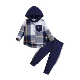 Qiraoxy Toddler Baby Boys Clothes Long Sleeve Hoodie Plaid Sweatsuit Tops + Sweatpants 2Pcs Little Boy Fall Winter Tracksuit Outfits Set