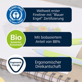 Schneider Line-Up Pastel Fineliner (Triangular Fineliner, Stroke Width 0.4 mm, Bio-Based Plastic) Pack of 10 Pastel Mint