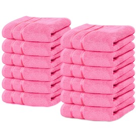 YRALY Luxury Wash Cloths 12 Pack |13x13 Inch | 600 GSM | 100% Ring Spun Cotton Washcloths for Body and Face – Soft and Absorbent Face Towels for Bathroom, Hotel, Spa, Gym (Pink)