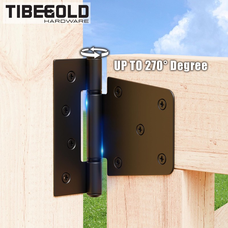 TIBEGOLD 3-1/2 Inch Heavy Duty Gate Hinges, Black Iron Barn