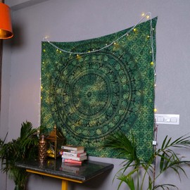 Craft Trade Wall Tapestry for Bedroom Aesthetic Psychedelic Bohemian Mandala Wall Hangings Trippy Green Tapestries Hippie Room Decor Twin Bedspread Meditation Yoga Mat Rug - 127x152 CM (50x60 Inch)