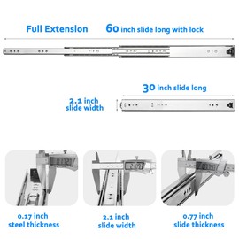 Heavy Duty Drawer Slides, 30 Inch, 300 lb Load Capacity, Side Mount, Full Extension, Ball Bearing Cabinet Rail Tool Box Runner, 1 Pair