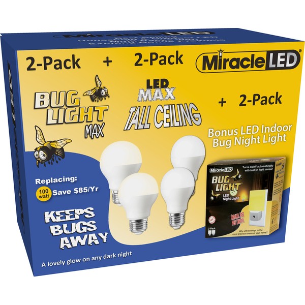 MiracleLED 604140 2X Bug Light Max Bulbs Home-Makeover Combo Pack (6 Pack), Yellow/White