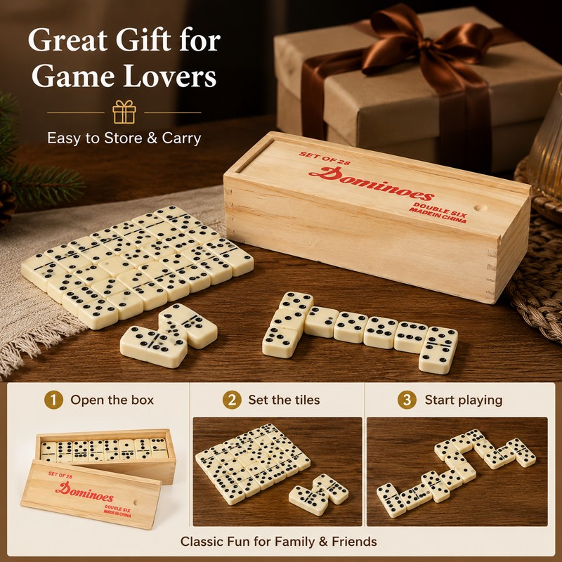 Double 6 Dominoes Set for Family Game Night – 28-Tile