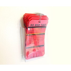 5S Red Tags, Wired, Pack of 50, Durable Wire Ties, Bright, Pre-Wired for Efficient Organizational Use - Ideal for Workshops & Office Settings (50 Pack, with Holder)