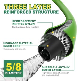 TOOLCY Garden Hose 50 ft x 5/8", Heavy Duty Water Hose, Lightweight, All-weather, Durable Hose with Swivel & Solid Brass Male to Female Fittings,Green