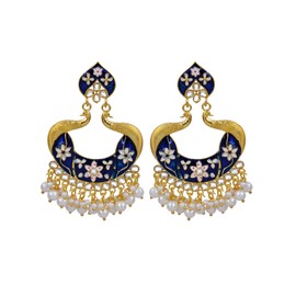 Crunchy Fashion Bollywood Jewellery Traditional Ethnic Bridal Bride Wedding Bridesmaid Indian Traditional Rajasthan Blue Meenakari Ethnic Peacock Trendy Stylish Earring For Women & Girls